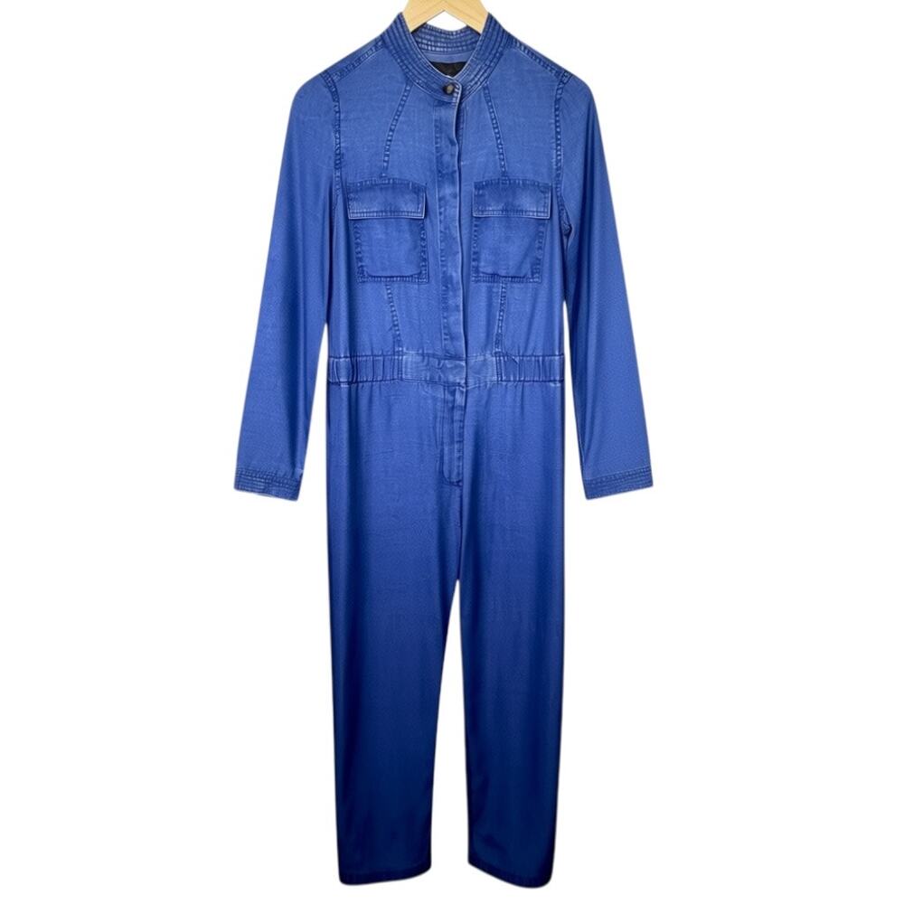 Banana Republic Women's Blue Denim Jumpsuit Size 2 Elastic Waist Stretch Blue